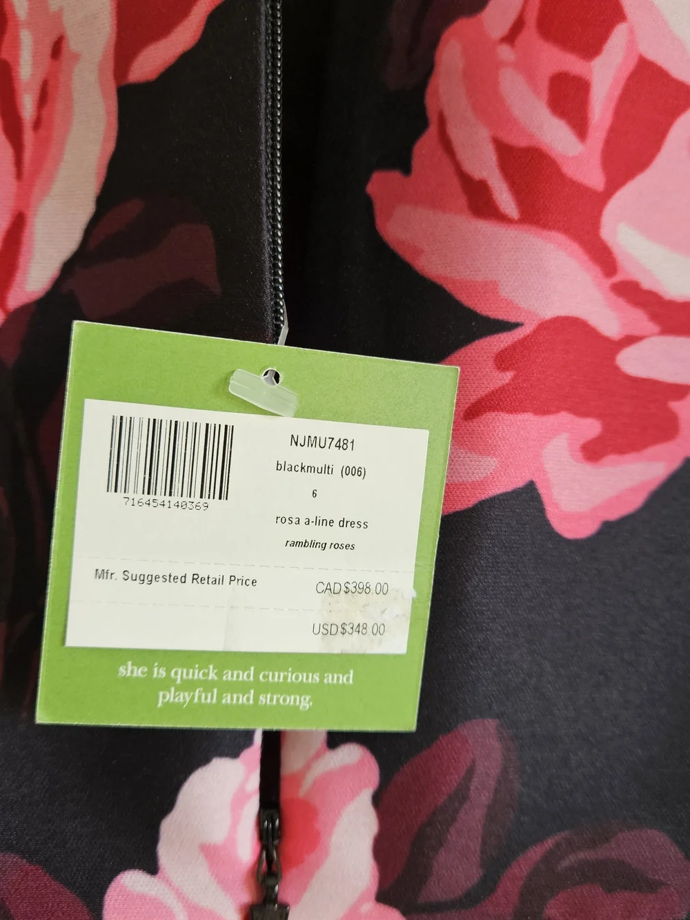 kate spade Black Dress with Pink Rose Print